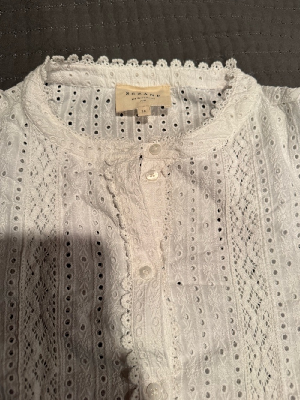 Sezane White Eyelet Lace Embroidered Button-Front Blouse size 36 - Picture 2 of 8